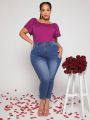 SHEIN CURVE+ Plus Size Women's Solid Color Ruffled Short Sleeve T-Shirt