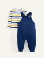 Cozy Cub Baby Boy Striped Tee & Pocket Front Overalls