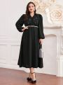 SHEIN Modely Plus Size Crystal Embellished Lantern Sleeves Dress (belt Not Included)