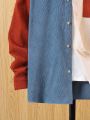 SHEIN Kids EVRYDAY Tween Boy Color Block Patched Pocket Drop Shoulder Corduroy Shirt Without Tee