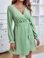 Ladies' Solid Color Wrap Dress