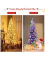 Costway 7.5FT Pre-Lit Hinged Christmas Tree Snow Flocked w/9 Modes Remote Control Lights