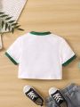 SHEIN Tween Girl White Alphabet Sports Style Simple Fashionable Basic Short Sleeve T-shirt With Round Neck For Summer