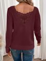 SHEIN Frenchy V-neck Embroidered Mesh Splice Sweater