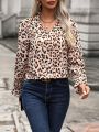 SHEIN LUNE Leopard Print Flounce Sleeve Blouse