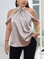 SHEIN Privé Plus Size Women Elegant Off-Shoulder Neck Hanging Chiffon Shirt, Perfect For Valentine's Day