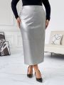 SHEIN Privé Plus Size Elastic Waist Faux Leather Skirt