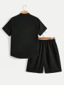 SHEIN Teenage Boys' 2pcs/set Casual Comfortable Short Sleeve Shirt And Shorts