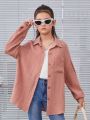 SHEIN Girls' Vintage Simple Solid Color Long Sleeve Woven Shirt For Street Fashion