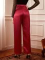 SHEIN DECDS Vintage Satin Metal Decor Straight Leg Pants