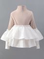 Tween Girl Two Tone Frill Trim Flounce Sleeve Peplum Waist Peplum Blouse