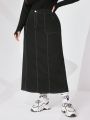 SHEIN Mulvari Women's Plus Size Contrast Color Stitching Long Skirt