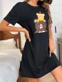 Bear & Letter Printed Sleep Dress