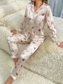 Floral Print Contrast Piping Satin PJ Set