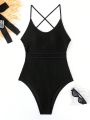 SHEIN Swim Basics Solid Color One Piece Swimsuit