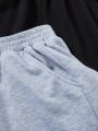 SHEIN Kids KDOMO 2pcs/set Elastic Waist Wide Leg Shorts With Pocket For Tween Girls