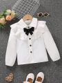 SHEIN Kids EVRYDAY Young Girl Ruffle Trim Bow Front Shirt