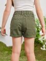 Girls' Cute Casual Green Simple Denim Shorts