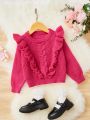 SHEIN Kids Nujoom Young Girl Ruffle Trim Cable Knit Sweater