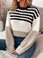 Striped Pattern Drop Shoulder Sweater