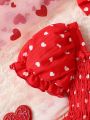 New Summer Baby Girls' Puff Sleeve Heart Printed Fashionable Adorable Dress