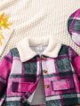 Toddler Girls' Fuzzy Decorated Plaid Jacket And Skirt Set For Autumn/winter