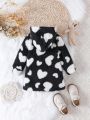 Baby Girl Heart Print Hooded Fleece Coat