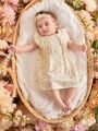 Baby Girl's Fresh And Sweet Floral 3d Pattern Flutter Sleeve A-Line Dress