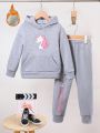 SHEIN Kids EVRYDAY 2pcs Toddler Girls' Cute Star & Unicorn Printed Sweatshirt And Slim Fit Leggings Set For Spring And Autumn