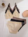 3pcs Striped Print Lingerie Set