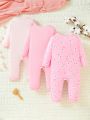 Baby Girl 3pcs Cartoon Graphic Button Front Jumpsuit Gift Set