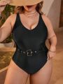 SHEIN Swim Chicsea Plus Size Women'S One Piece Swimsuit With Waist Belt