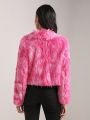 SHEIN Tie Dye Open Front Fuzzy Coat