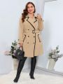 SHEIN Clasi Plus Contrast Binding Double Breasted Belted Trench Coat