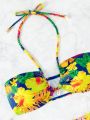 SHEIN Swim Vcay Women's Tropical Plant Flower Printed Swimwear Set