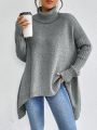 SHEIN Essnce Turtleneck Drop Shoulder Asymmetrical Hem Sweater