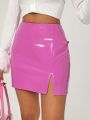 Fonteles Women's Solid Color Slim Fit High Side Slit Skirt