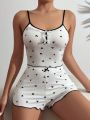 Women's Heart Patterned Cami And Shorts Pajama Set