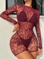 Floral Lace Romper Bodysuit Without Liner