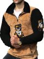 Manfinity Homme Men Bear Embroidery Zipper Front Teddy Sweatshirt