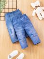 Baby Girls' Cute Rabbit Pattern Printed Jeans-Style Pants