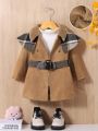 SHEIN Baby Girl Plaid Print Borg Collar Belted Coat