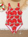 Tween Girl Watermelon Print One Piece Swimsuit