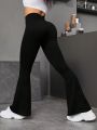 Solid Flare Leg Sports Pants