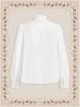 SHEIN DECDS Vintage Elegant Women'S Shirt, Autumn And Winter Loose Ruffle Collar High Neck Blouse