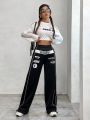 SHEIN Coolane Black Racing Print Motorcycle Sweatpants