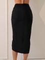 Women's Button Front High Side Slits Cover Up Skirt