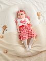 SHEIN Baby Girl'S Cute Casual Heart Pattern Red Plaid Dress For Summer