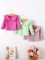 Infant Girls' Spring/autumn Solid Color Knit Stripe Doll Collar Long Sleeve T-shirt