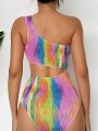 Hollow One-shoulder All-over Printed One-piece Swimsuit